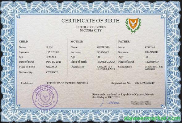 Cyprus vital record birth certificate PSD template